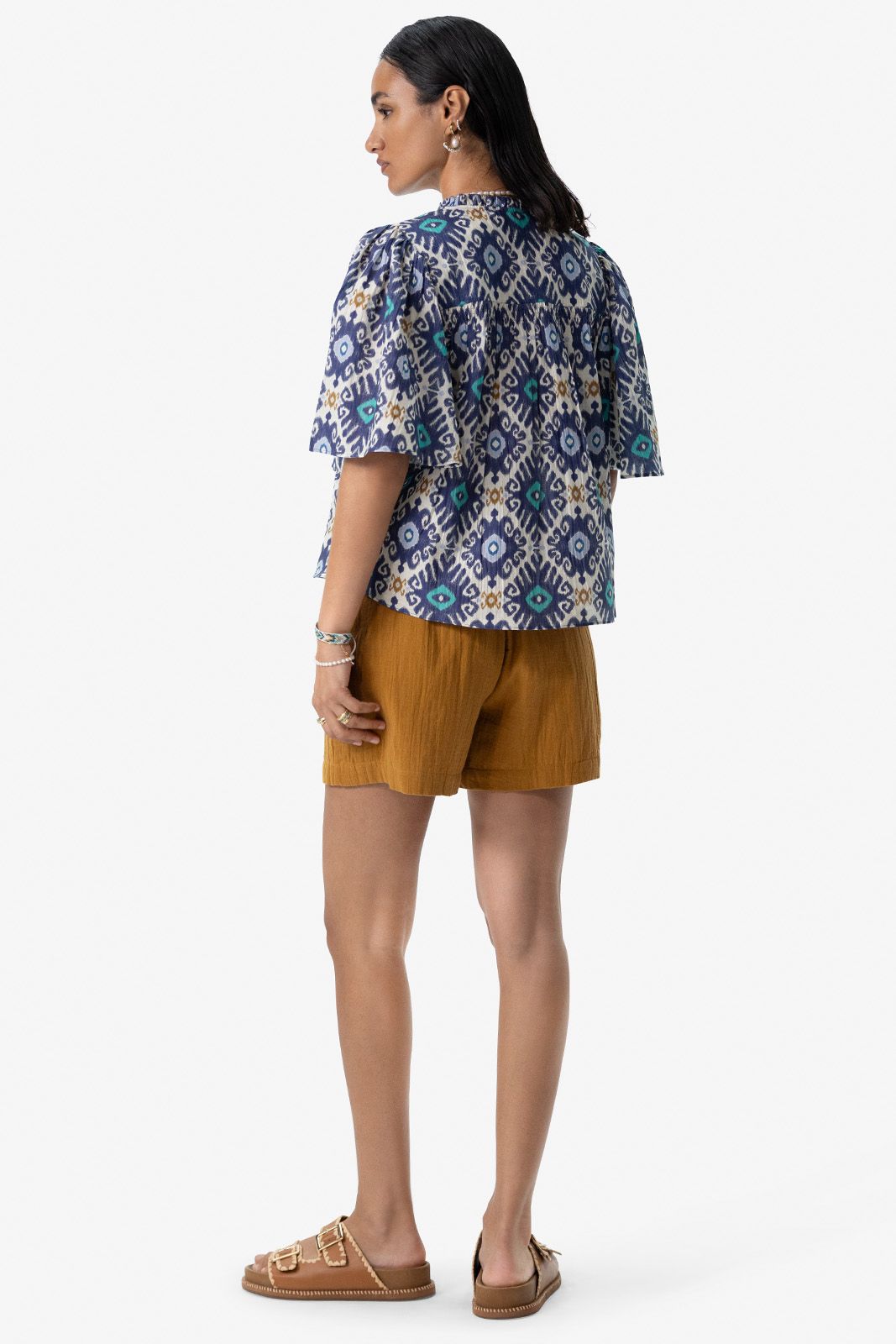 Blauwe A-lijn blouse met print