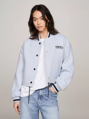 Jaqueta bomber cropped acolchoada estilo universitário