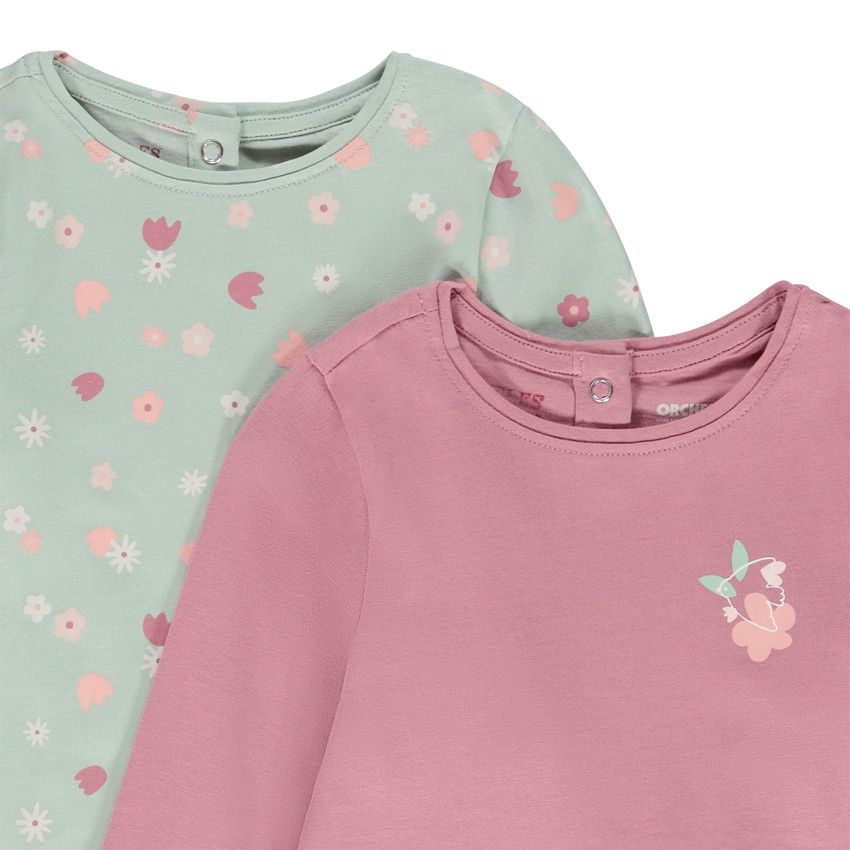 Lot de 2 t-shirts manches longues en jersey pour bébé fille - Vert