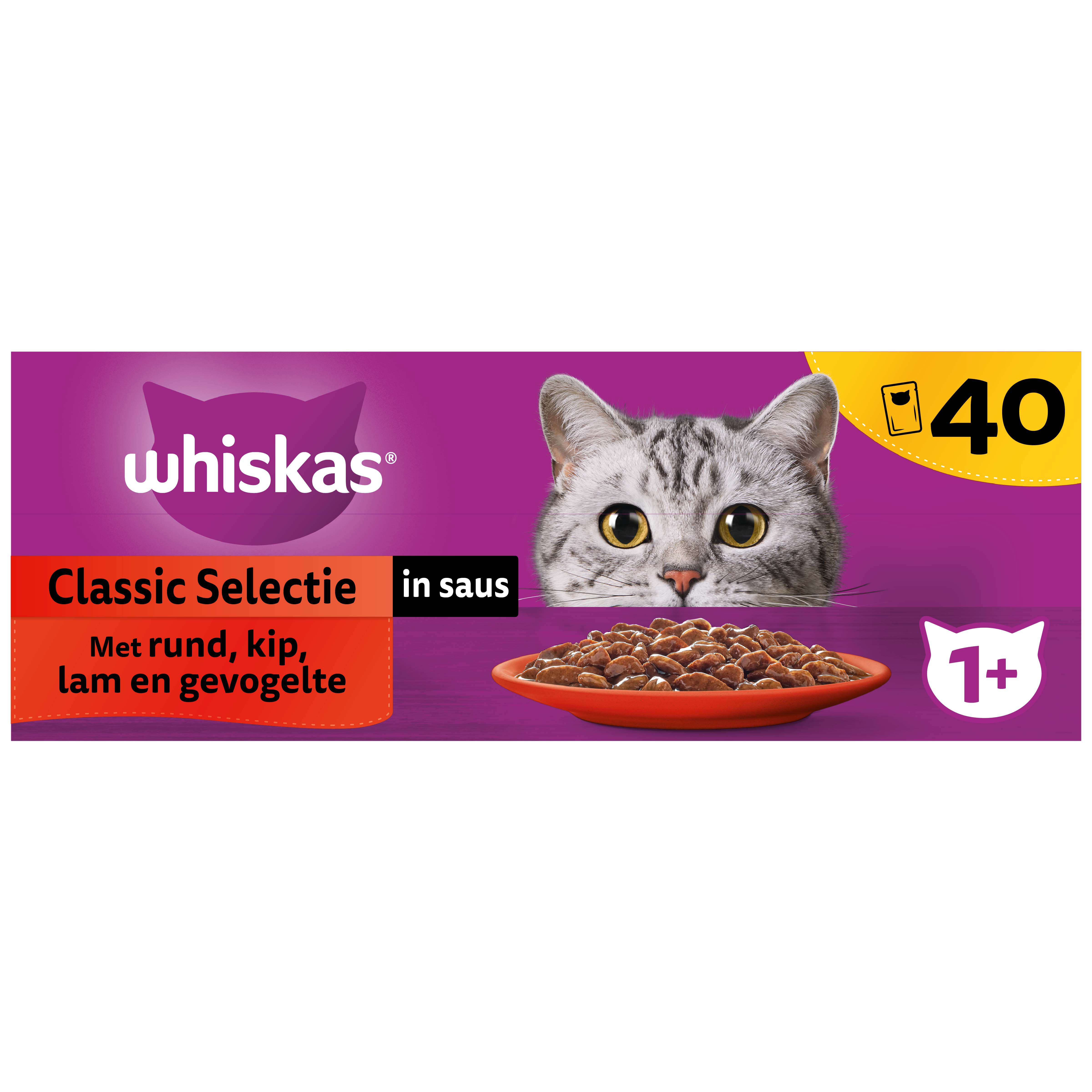 Whiskas  1  Classic Selectie - Kattenvoer - 40x85 gram - 3400 Gram - saus