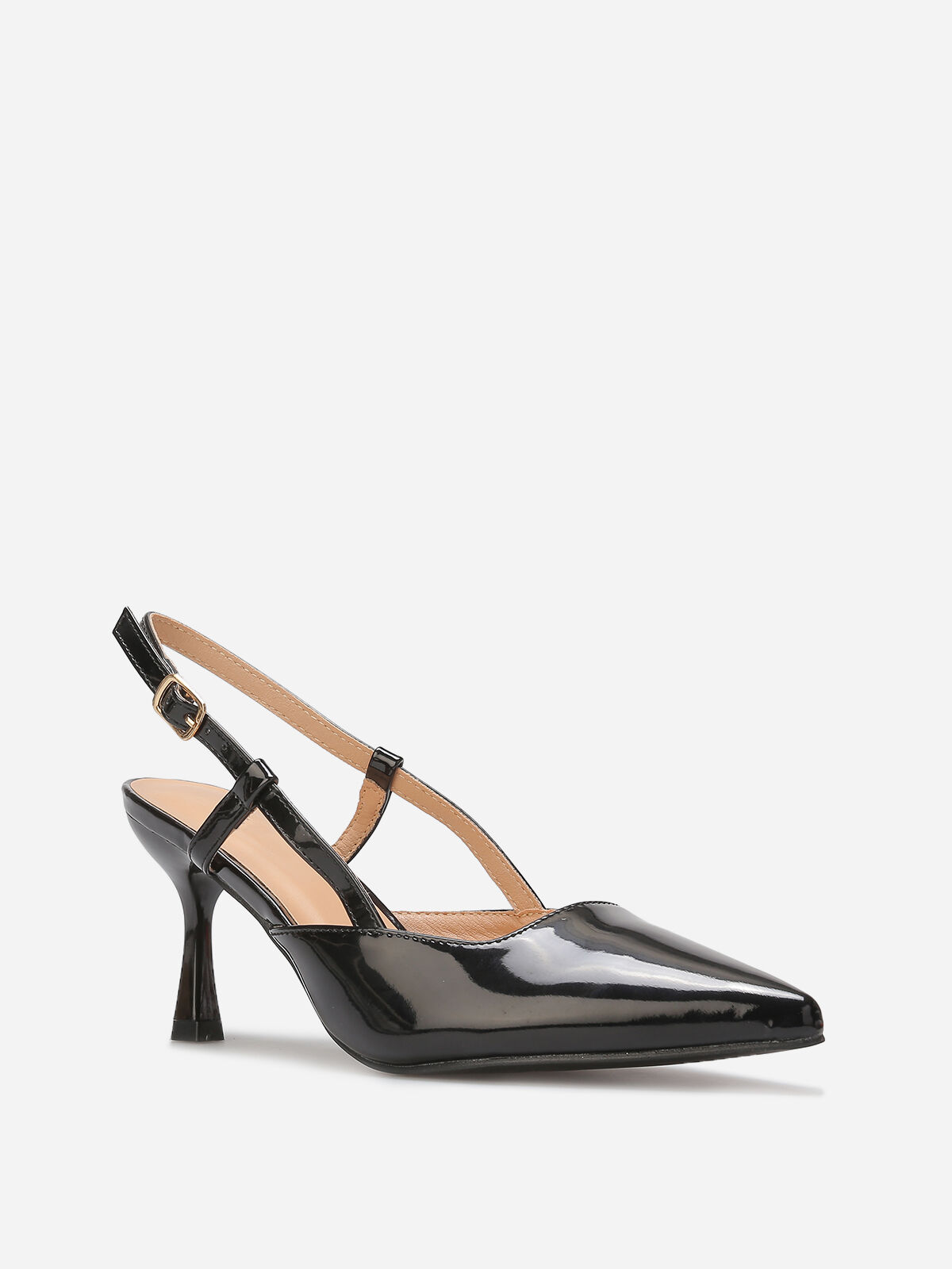 Escarpins slingback vernis avec brides- Noir