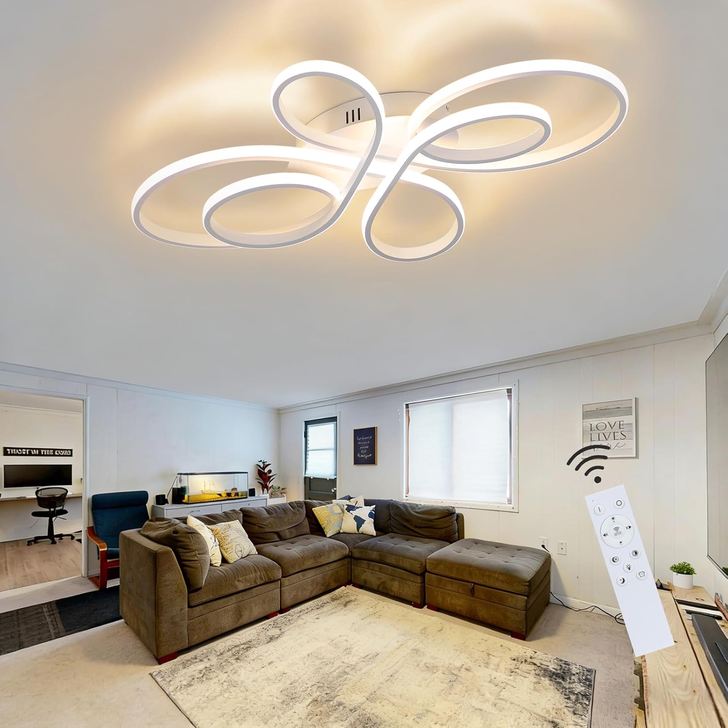 ZMH Deckenlampe LED Deckenleuchte Wohnzimmer - Wohnzimmerlampe dimmbar Groß 100cm 90W Modern in Weiß Schlafzimmerlampe Deckenbeleuchtung Schlafzimmer mit Fernbedienung Design für Esszimmer Küche Büro