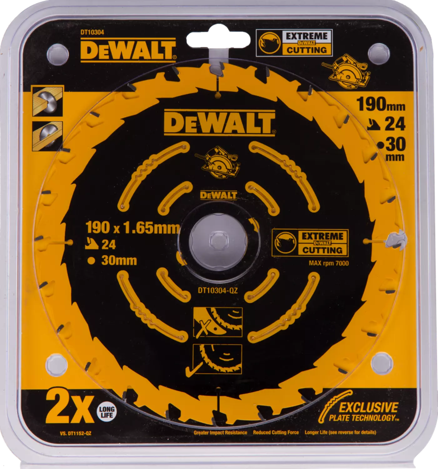 DeWALT DT10304 Extreme Cirkelzaagblad - 190 x 30 x 24T - Hout (Met nagels)