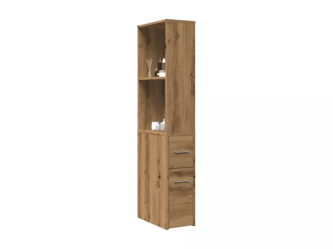 Armoire de salle de bain étroite avec roulettes chêne artisanal