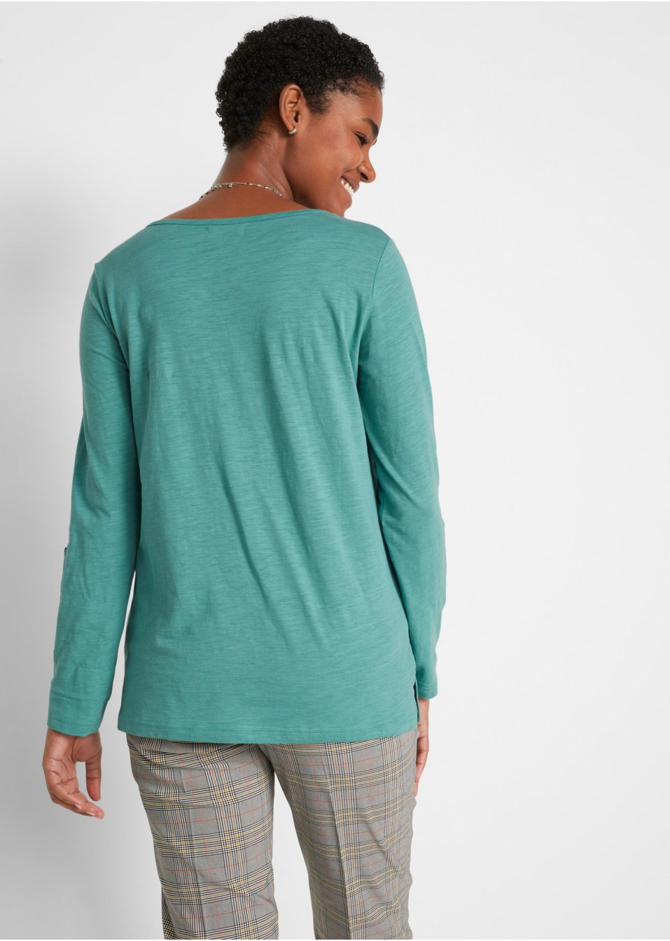 T-shirt manches longues en coton léger avec patte de boutonnage