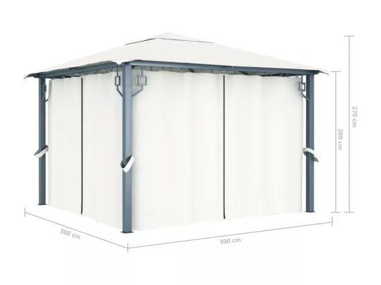 Tonnelle avec rideau 300x300 cm Crème Aluminium