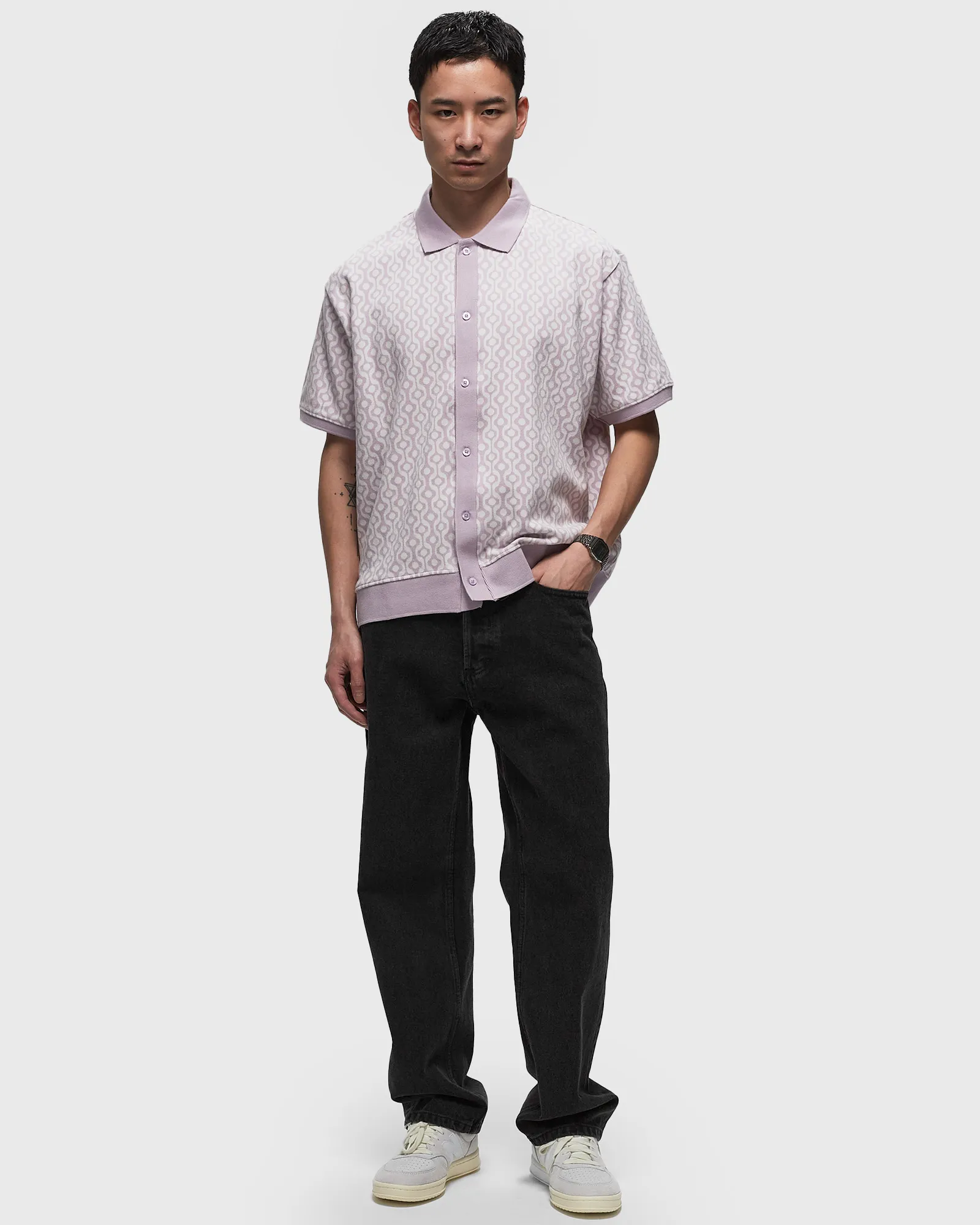 Obey Testament button front polo ss