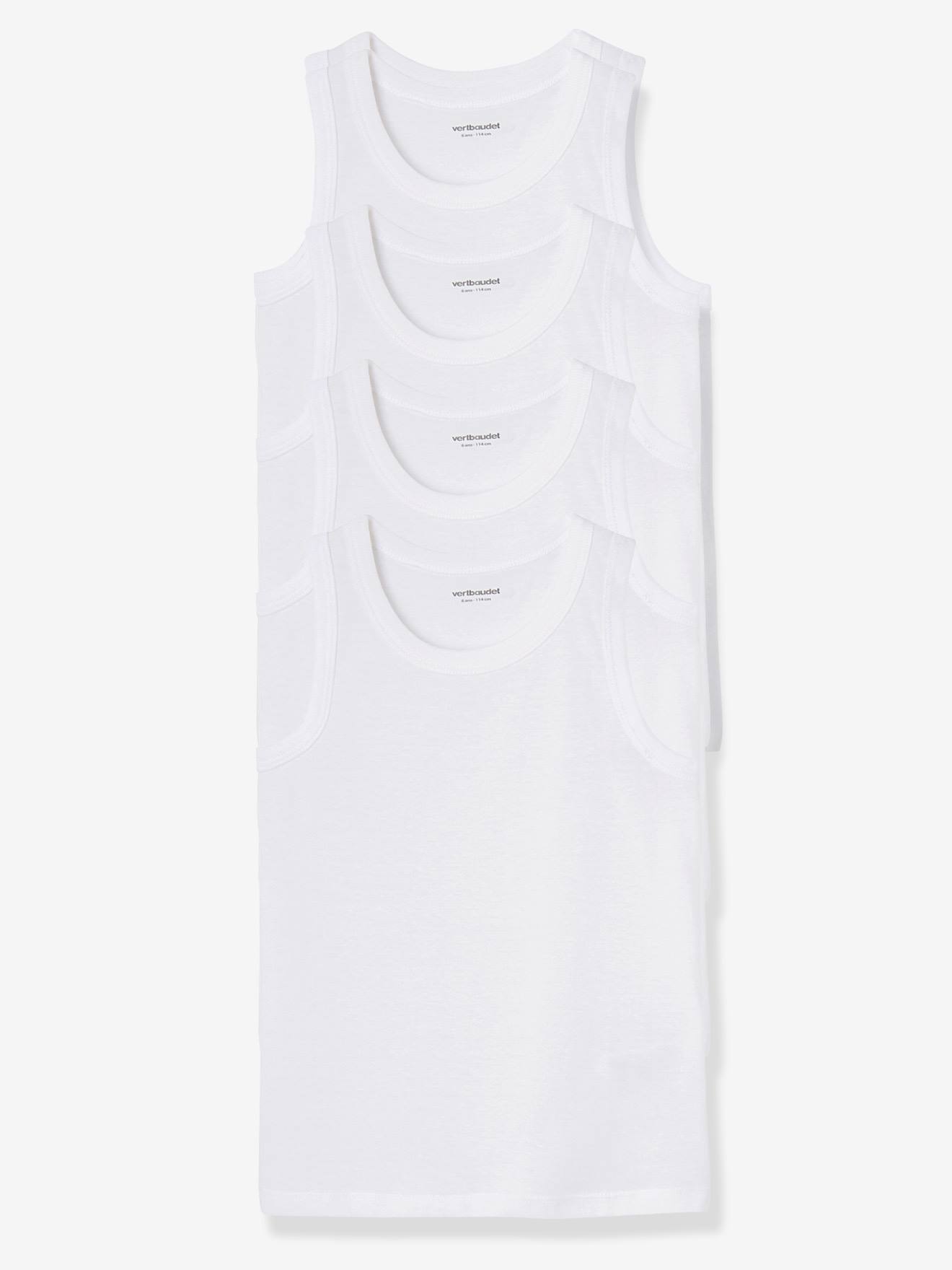 Pacote com 4 camisetas brancas sem mangas para meninos