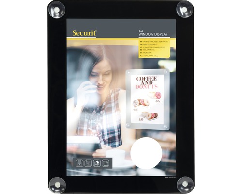 Raamposterframe inclusief zuignappen, zwart, DIN A4
