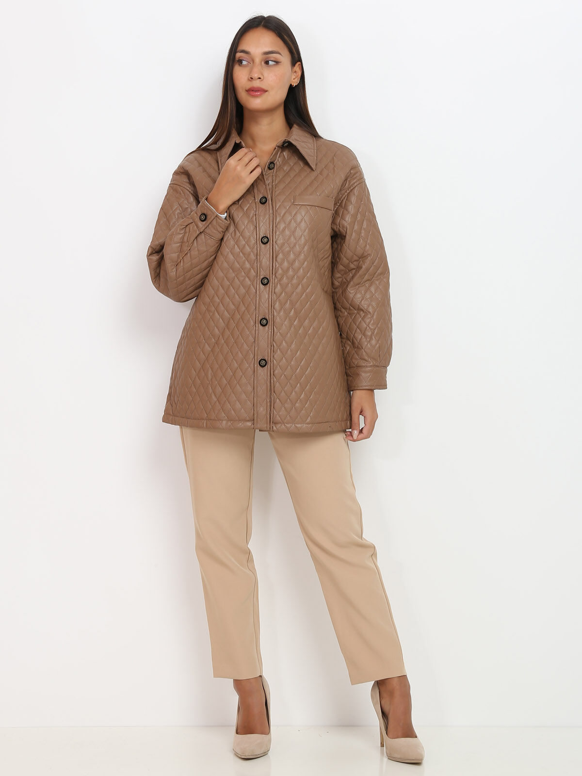Veste surchemise matelassée- Taupe
