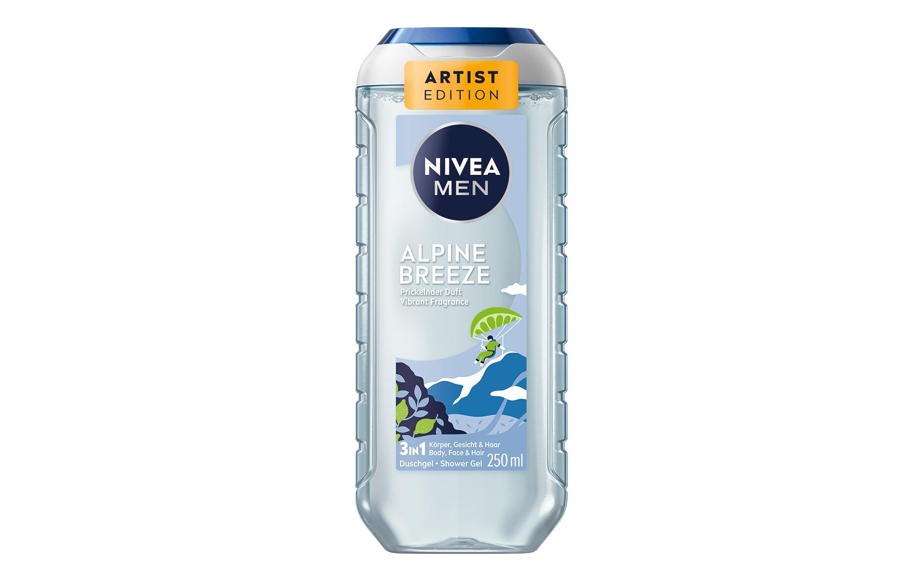Duschgel Alpine Breeze 250 ml3in1 Duschgel kombiniert einen prickelnden Bergduft mit einer sanften, pH-neutralen Formel und bietet eine belebende Pflege für Körper, Gesicht und Haar