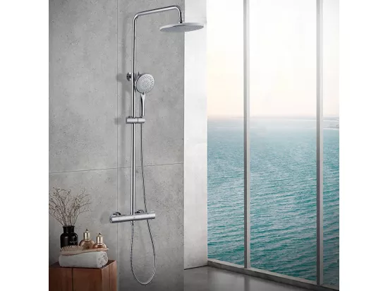 Colonne de Douche Thermostatique Ensemble de Douche Chromé Système de Douche Robinetterie en Laiton Kit de Douche Réglable
