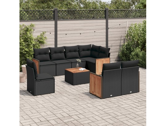 VIDAXL - Salon extérieur Salon de jardin 9 pcs avec coussins noir résine tressée