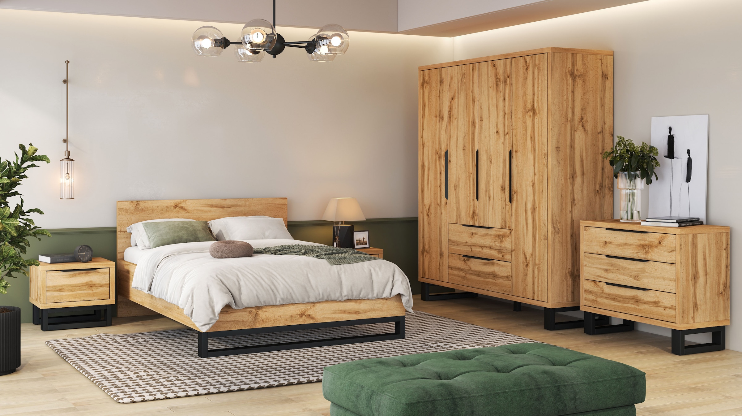 Home affaire Bettgestell »Bronne, Made in Europe, industrial Style, moder und zeitlos« In den Breiten 140cm, 160cm und 180cm,  mit Kufen in Metalloptik, FSC-zertifiziert, wahlweise in 3 Breiten