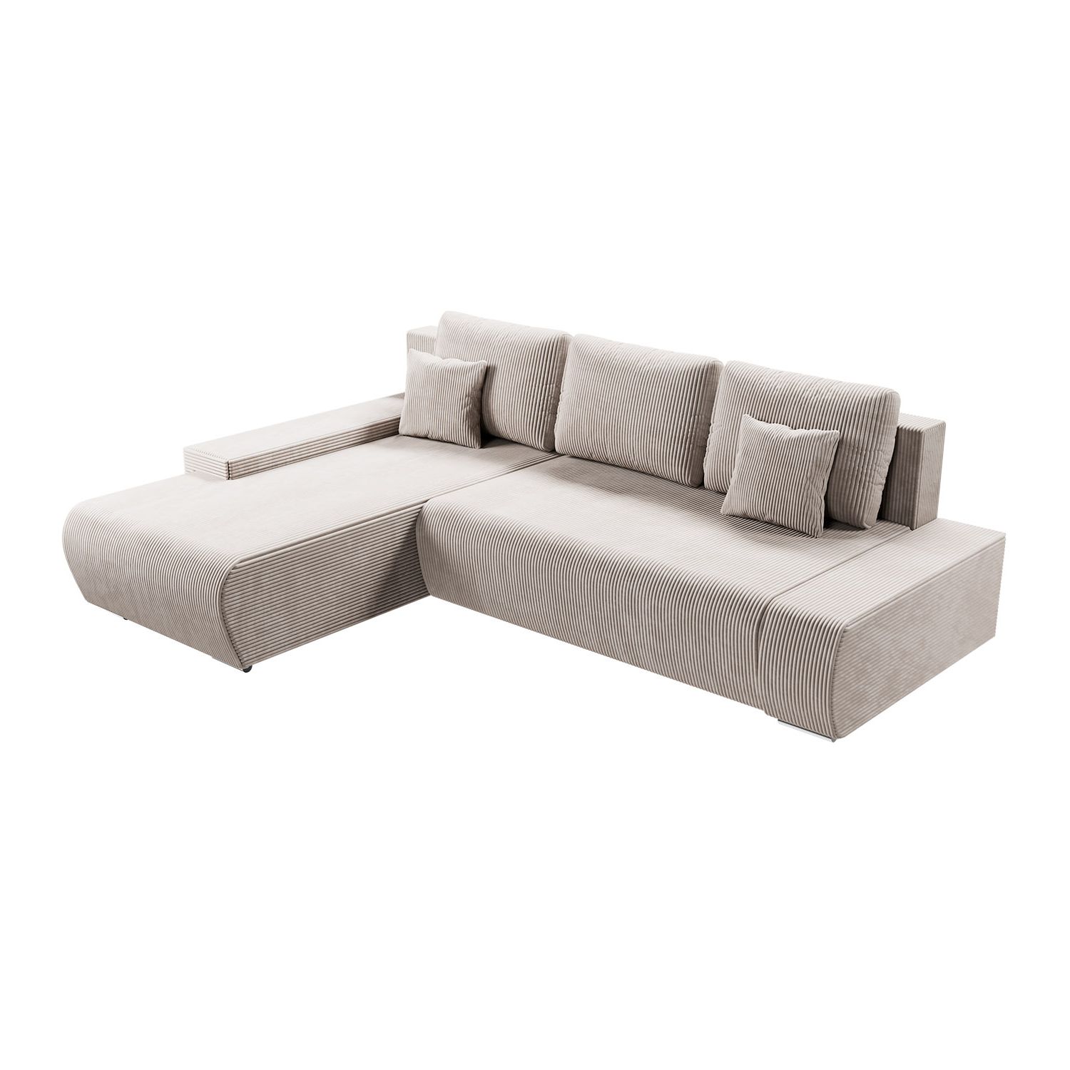 Juskys Sofa Iseo Links mit Schlaffunktion - Stoff Couch L Form für Wohnzimmer - Beige