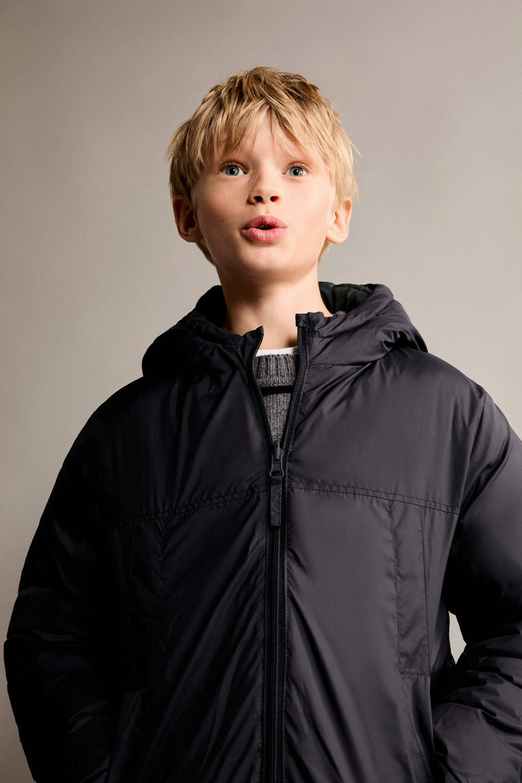 Mango Kids reversible gewatteerde winterjas zwart/donkergroen