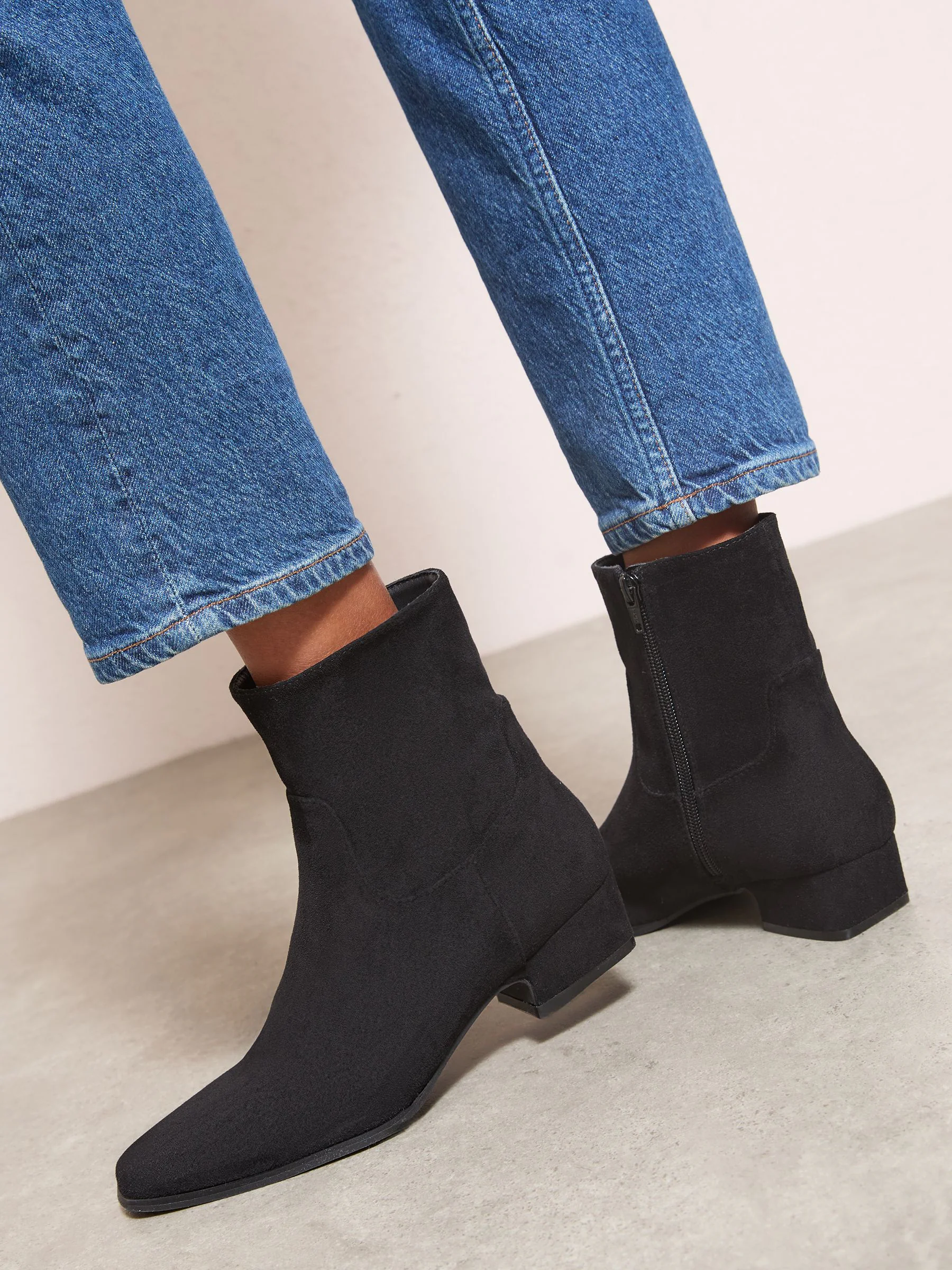 Friends Like These Faux Suede Mini Block Heel Casual Point Toe Ankle Boots