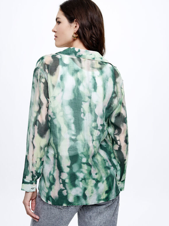 Camisa de liocel estampada - Marrom