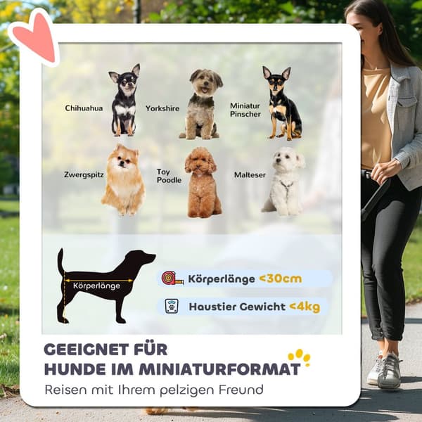 Hundevogn hundevogn sammenleggbar for hunder og katter opp til 4 kg kattevogn med nettingvinduer, skulderstropp, oppbevaringspose, koppholder paraply