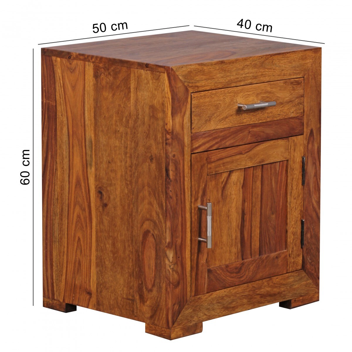 KADIMA DESIGN Massivholz Nachtschrank, Landhausstil, 60 cm Höhe, Schublade & Tür, Sheesham-Holz