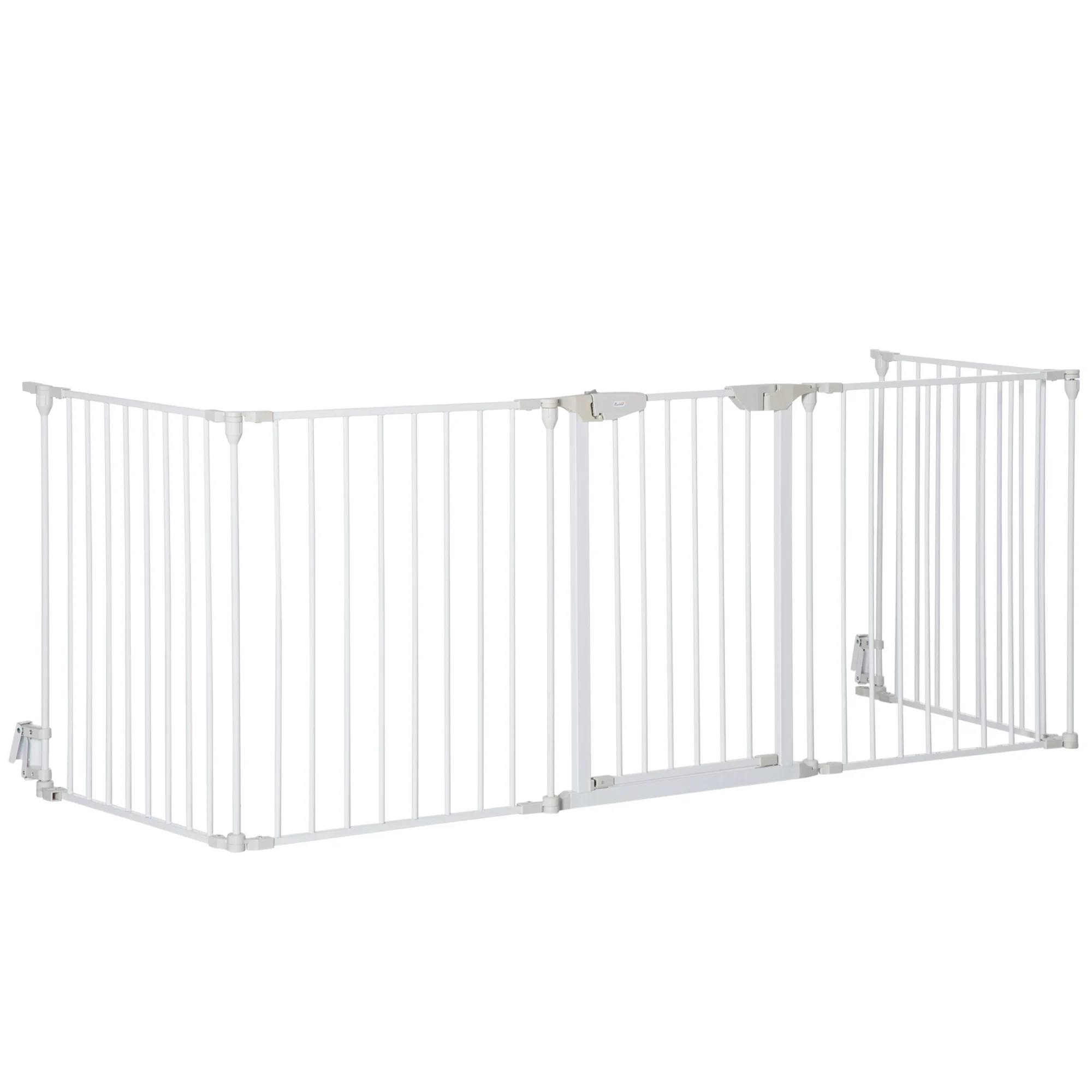 Portão de segurança para animais de estimação PawHut, 300 cm, dobrável, com 5 painéis, para cães, com trava inteligente, ideal para escadas e corredores, branco.
