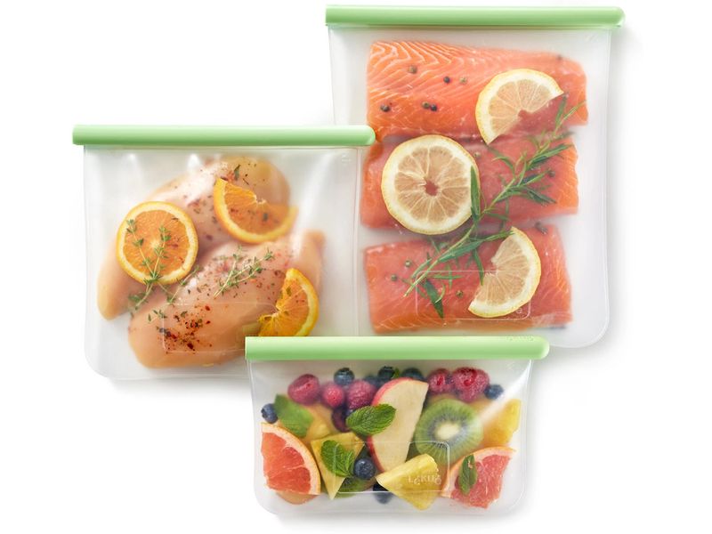 Lékué Frischhaltebeutel Set Set mit 3 flachen Mehrwegbeuteln in 3 verschiedenen Grössen