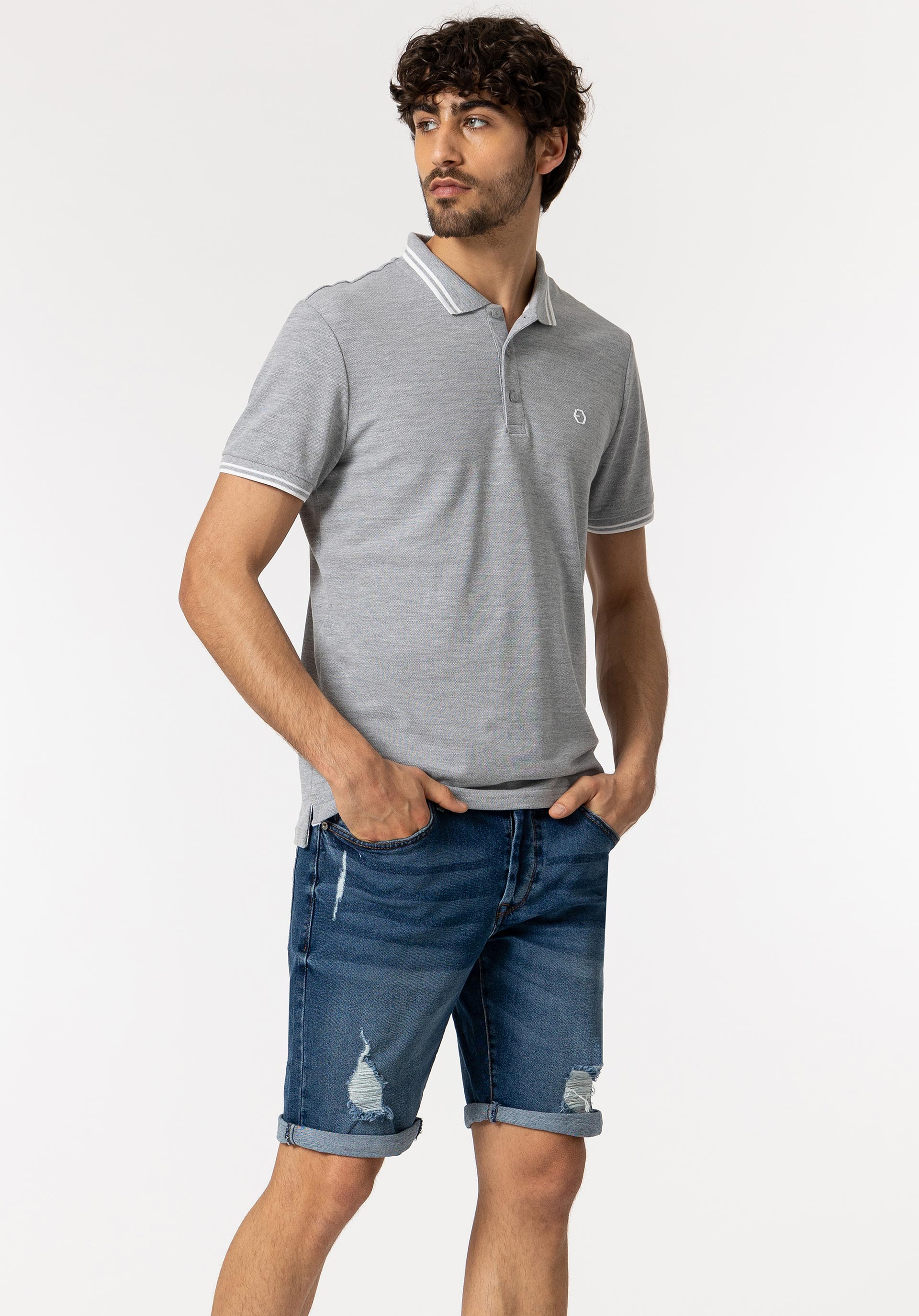 Calções de Ganga Slim Fit com Rasgões
