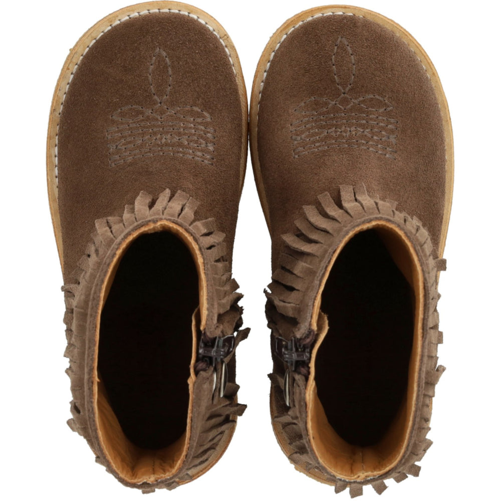 Køb Angulus Dark Taupe Cowboystøvle Med Frynser Og Broderi