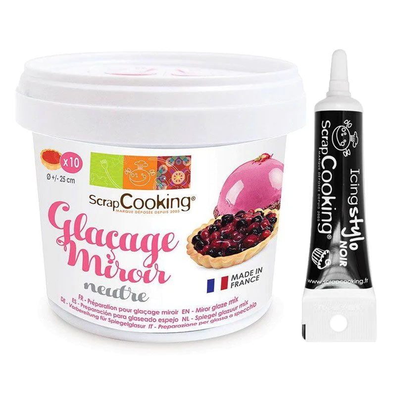 Préparation glaçage miroir neutre 220 g + Stylo glaçage noir Scrapcook