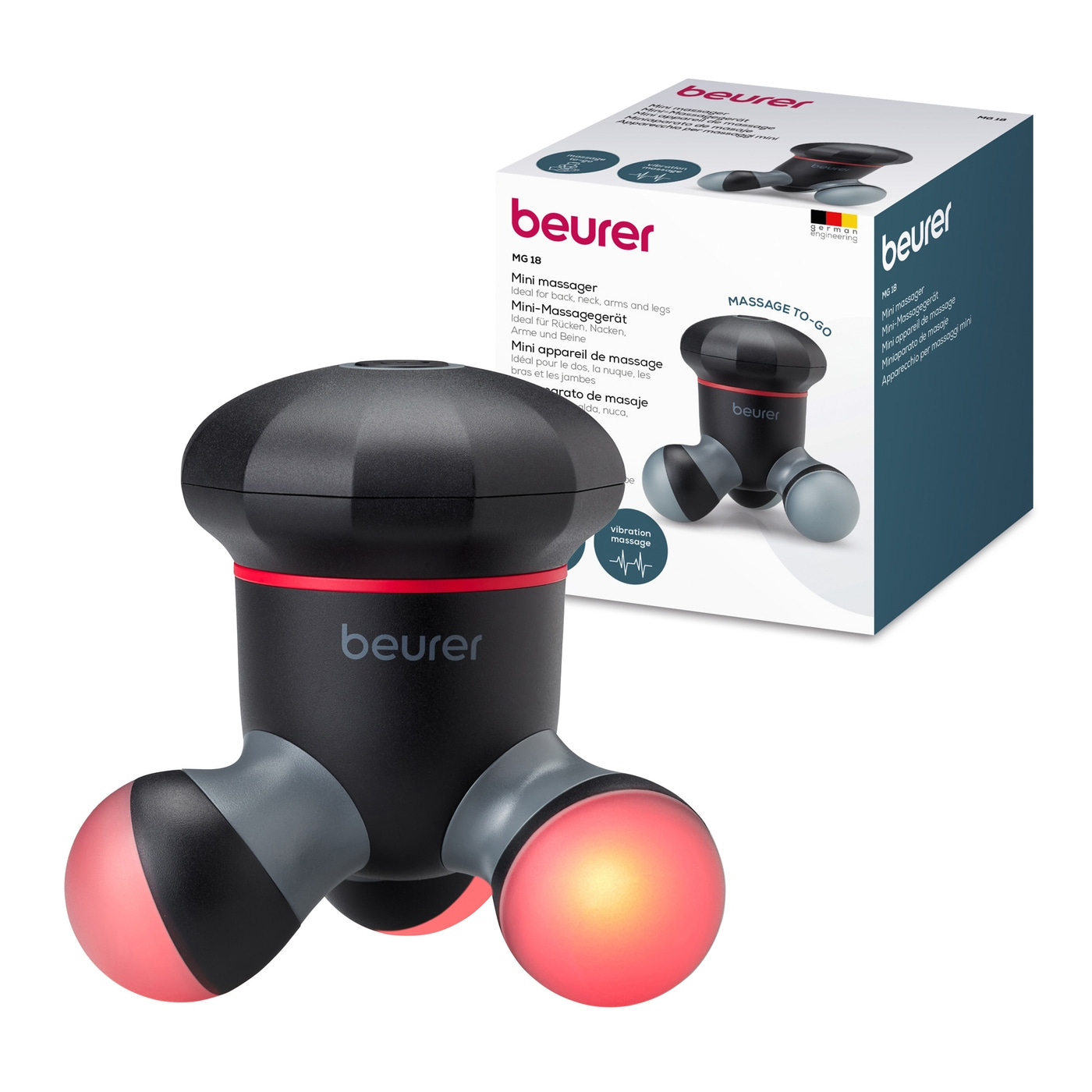 MG 18 Mini Massagegerät Tragbares Massage Tool mit LED Licht (10255) - Schwarz / Rot