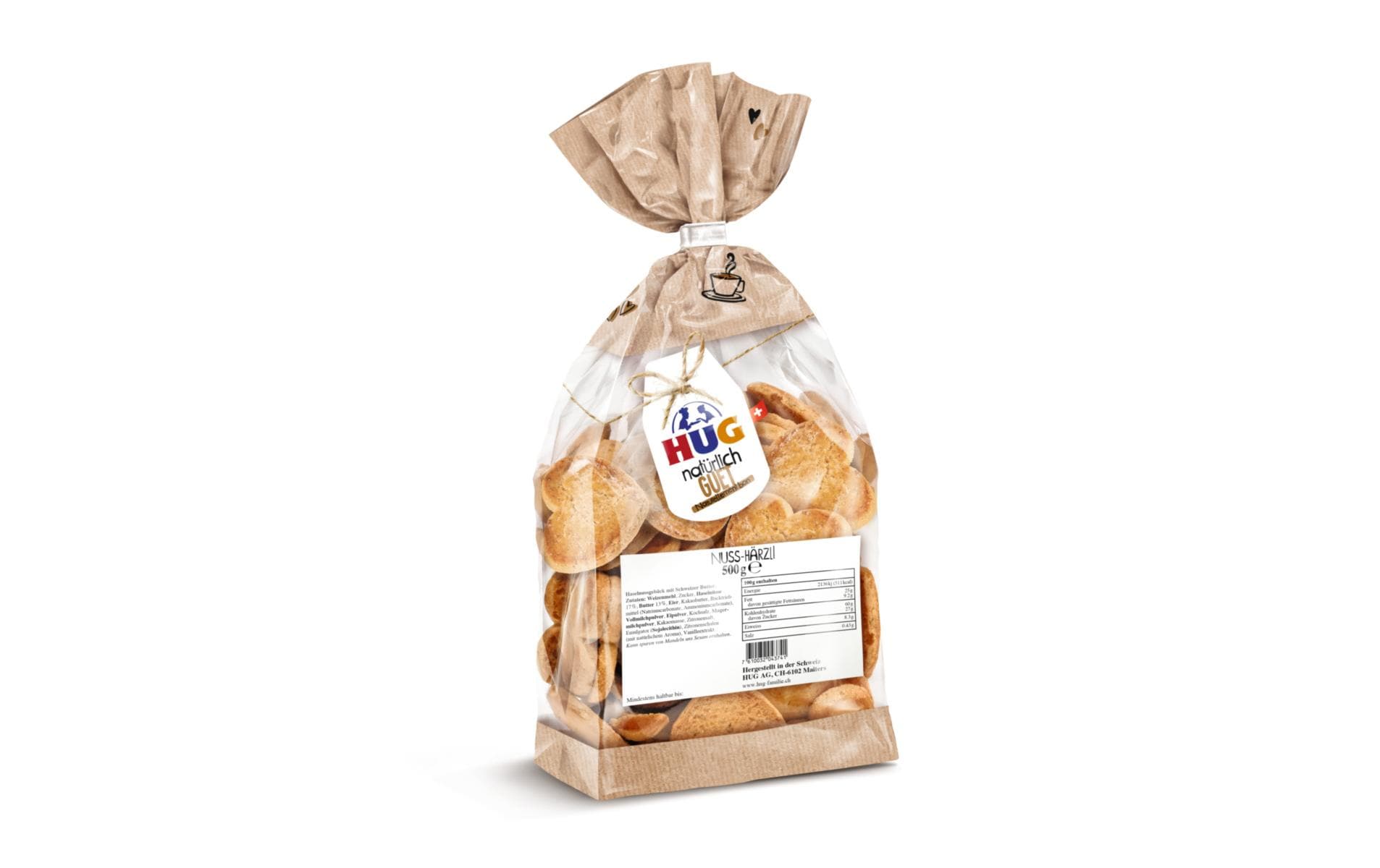 Guetzli Nuss-Härzli 500 gMürbes Haselnuss-Biscuit