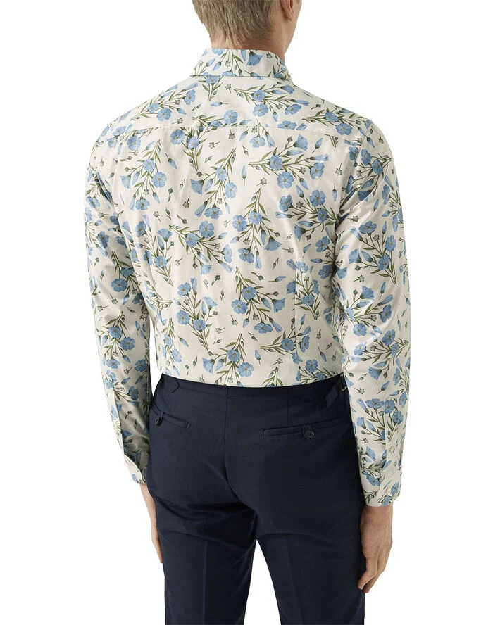 ETON Contemporary Fit White Melange Floral Signature Twill Shirt Hvid