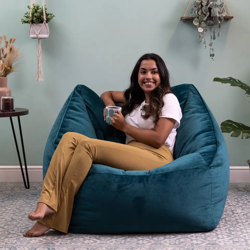 icon Zitzack Natalia - Fluwelen Zitzakfauteuil - Blauwgroen