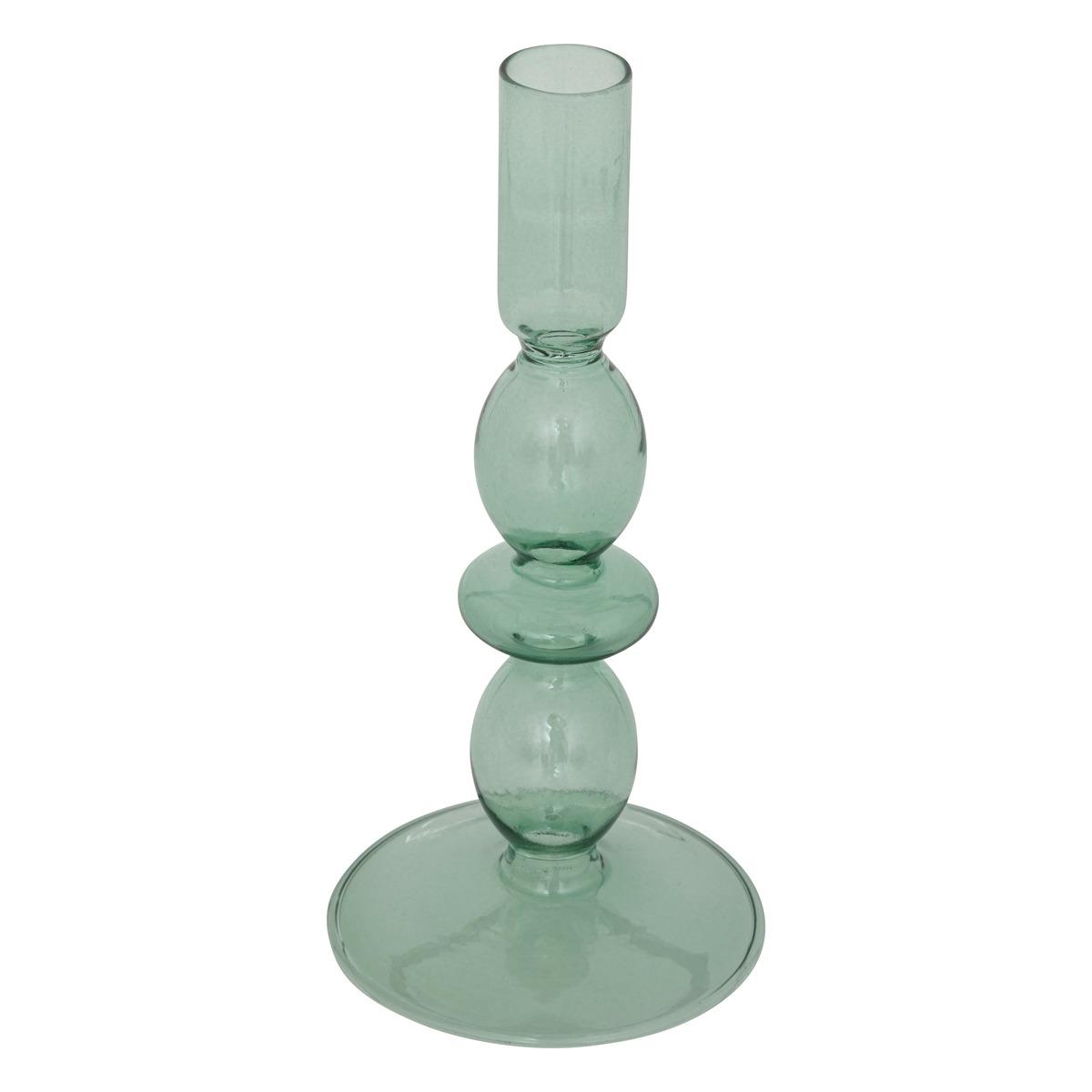 BOUGEOIR VERRE BULLES VERT H.19.5CM