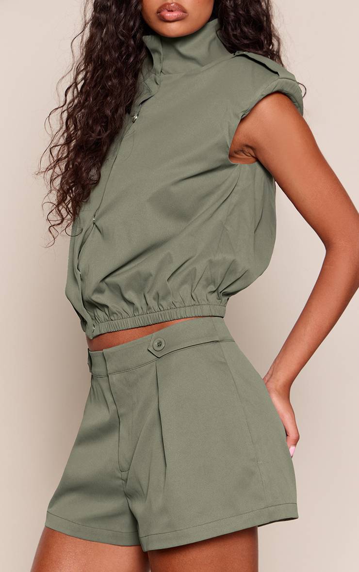 Kaki Short Taille Haute Avec Ceinture Utilitaire