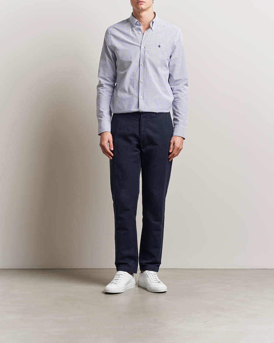 Morris Slim Fit Striped Seersucker Shirt Old Blue