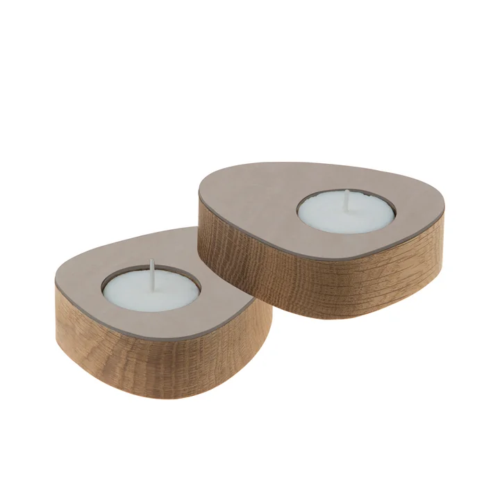 Lind DNA - Curve Teelichthalter, Eiche / Nupo hellgrau (2er-Set)