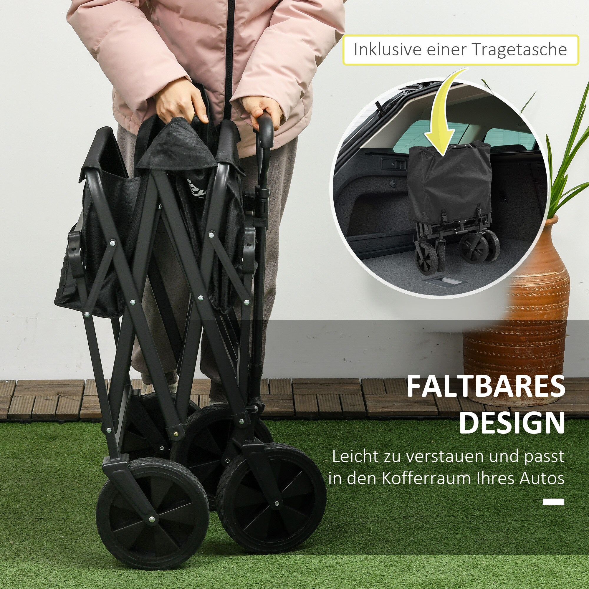 Outsunny Bollerwagen mit Sonnendach schwarz 97L x 52B x 105H cm