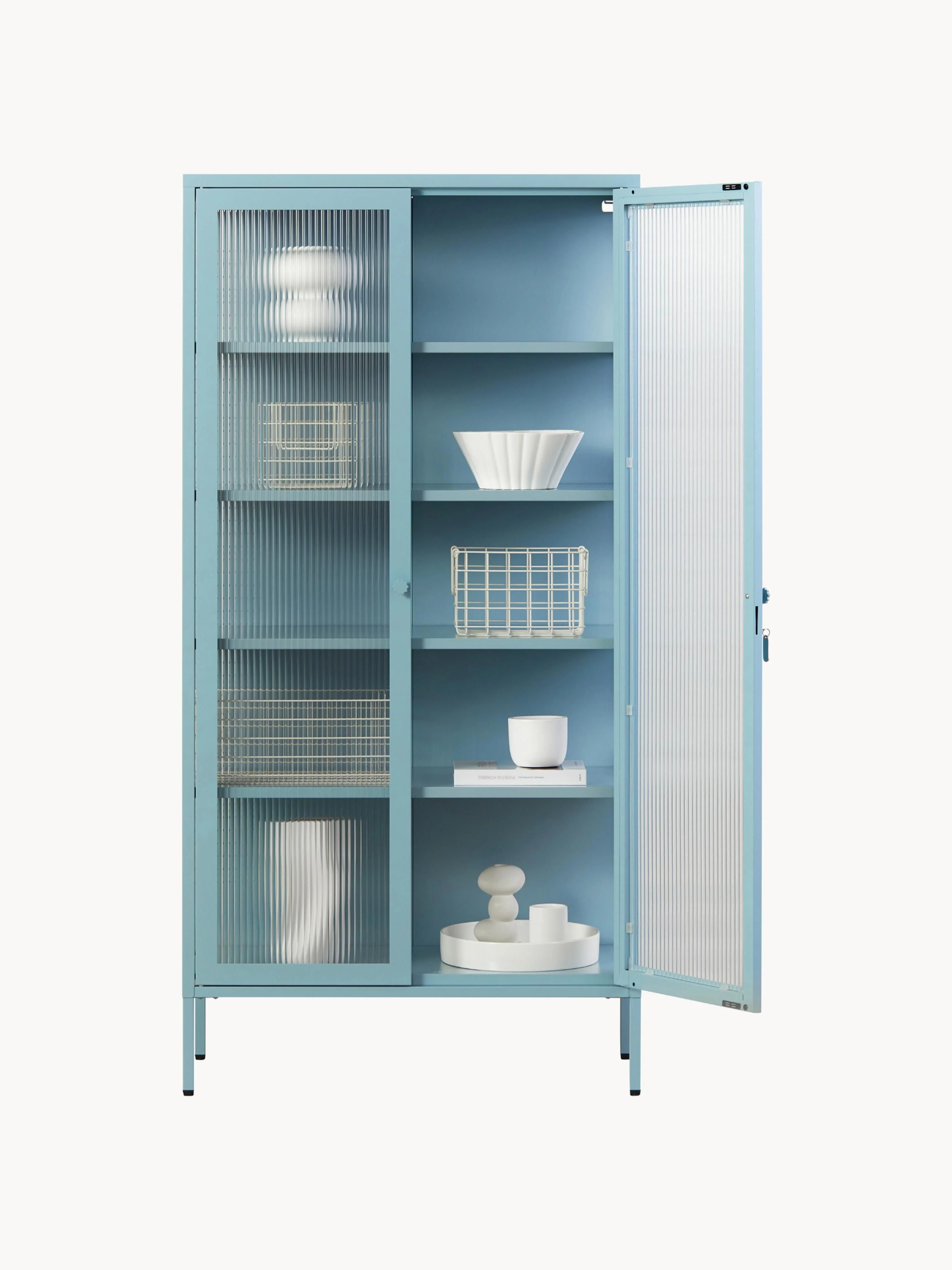 Metalen vitrinekast The Collector met geribbeld glas