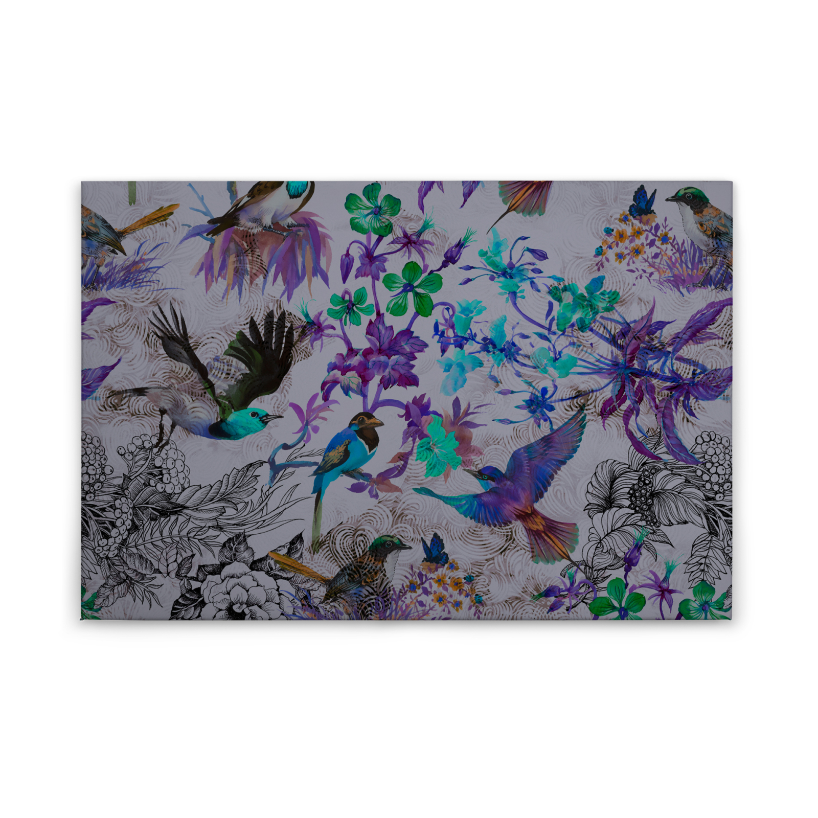 Leinwandbild VÖGEL - blau-lila - 90x60 cm