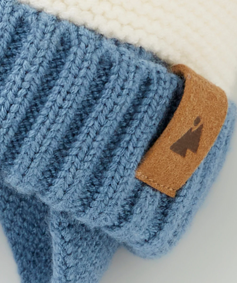 BONNET BÉBÉ GARÇON AVEC POMPON JAUNE ÉCRU ET BLEU