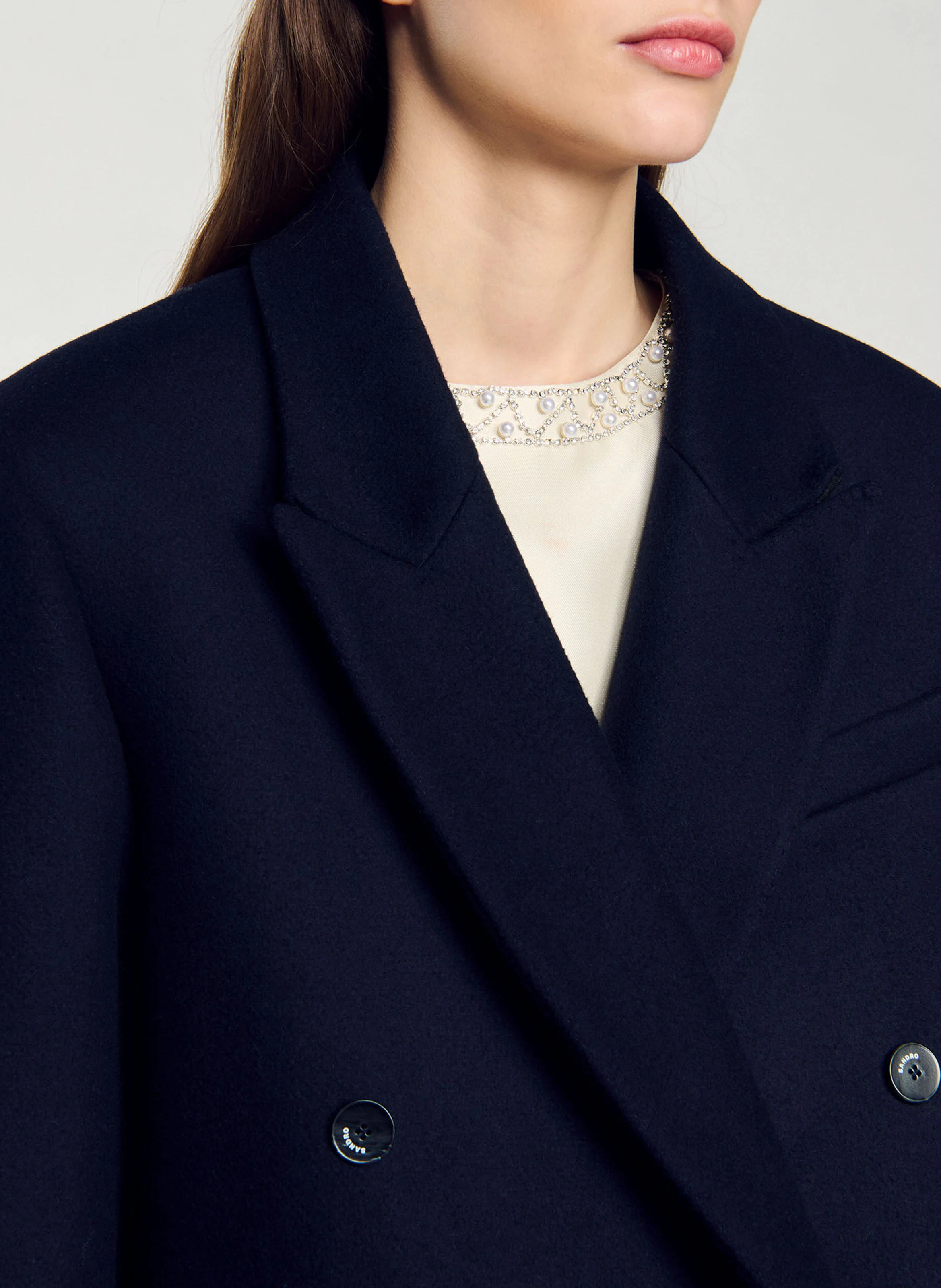Manteau long en laine mélangée | Bleu