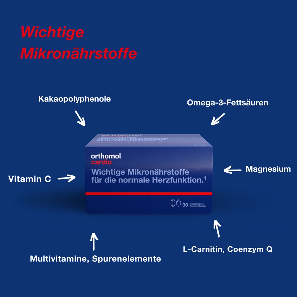 Orthomol Cardio - unterstützt die normale Herzfunktion, mit Magnesium, Omega-3-Fettsäure, Vitamin D - Tabletten/Kapseln