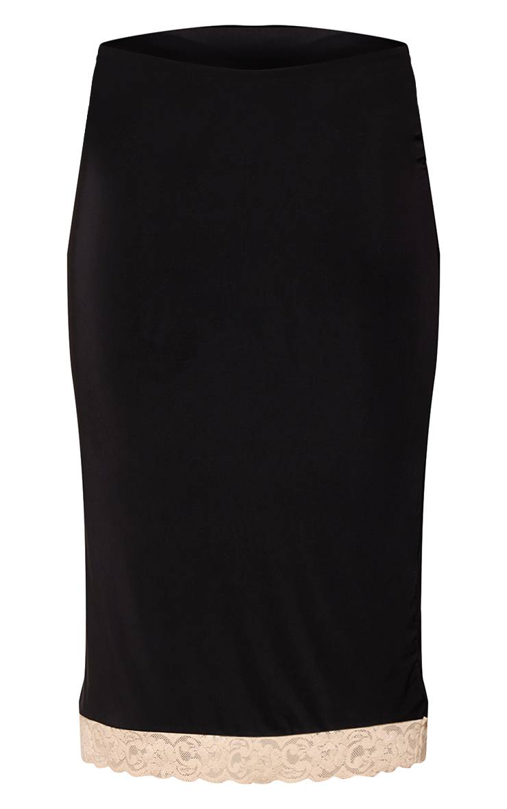 Noir Jupe Midi Moulante En Jersey Fluide Avec Finition Dentelle