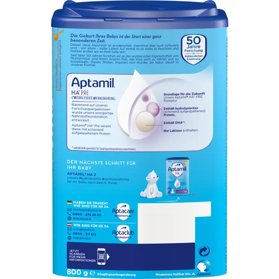 Aptamil Anfangsnahrung HA PRE mit hydrolisiertem Eiweiß 4 x 800 g ab der Geburt