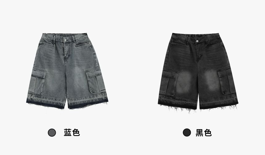 Banash - Losse, gewassen denim shorts met zakken en onafgewerkte zoom