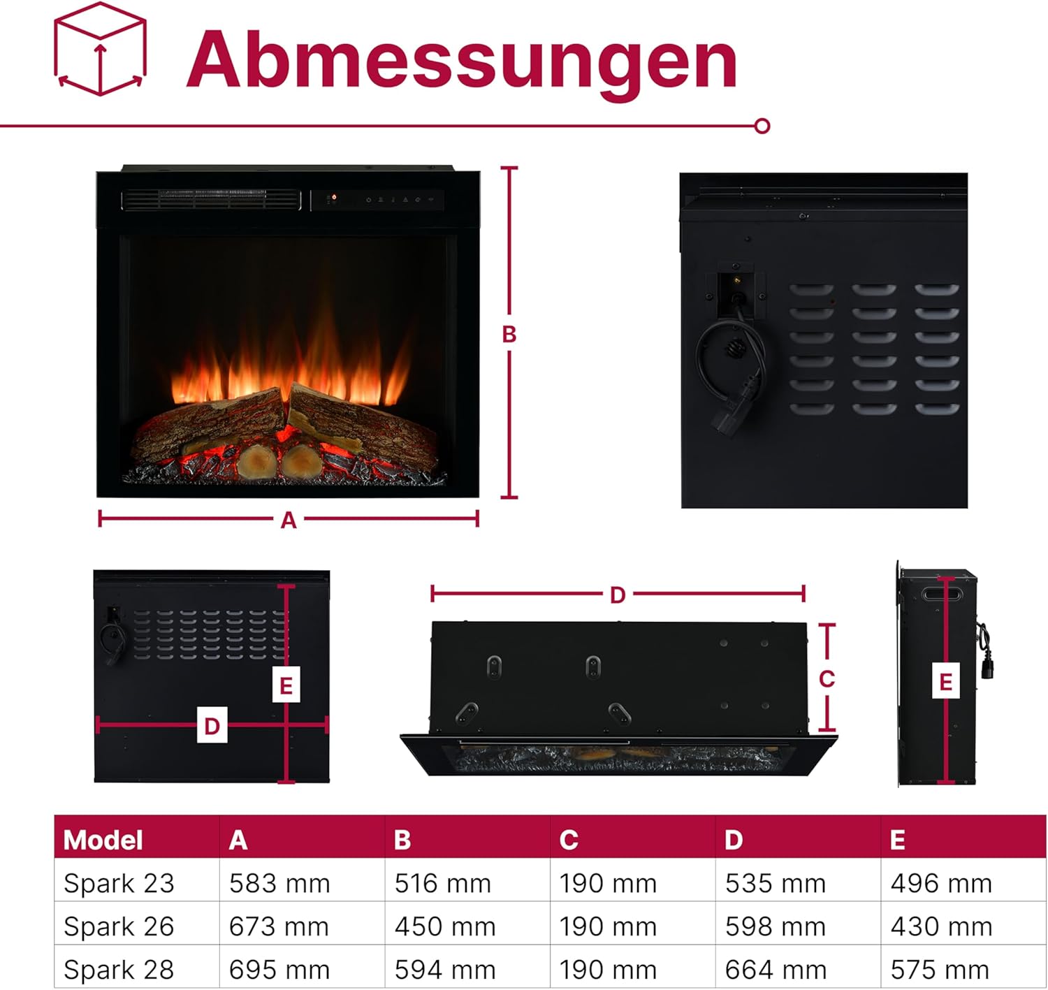 Dimplex Spark 58.4 cm Optiflame Inset Elektri Kamin, Feuerraumeinsatz mit 13 Farbthemen, Einstellbare Flammengeschwindigkeit und Helligkeit mit programmierbarem Timer und Fernbedienung