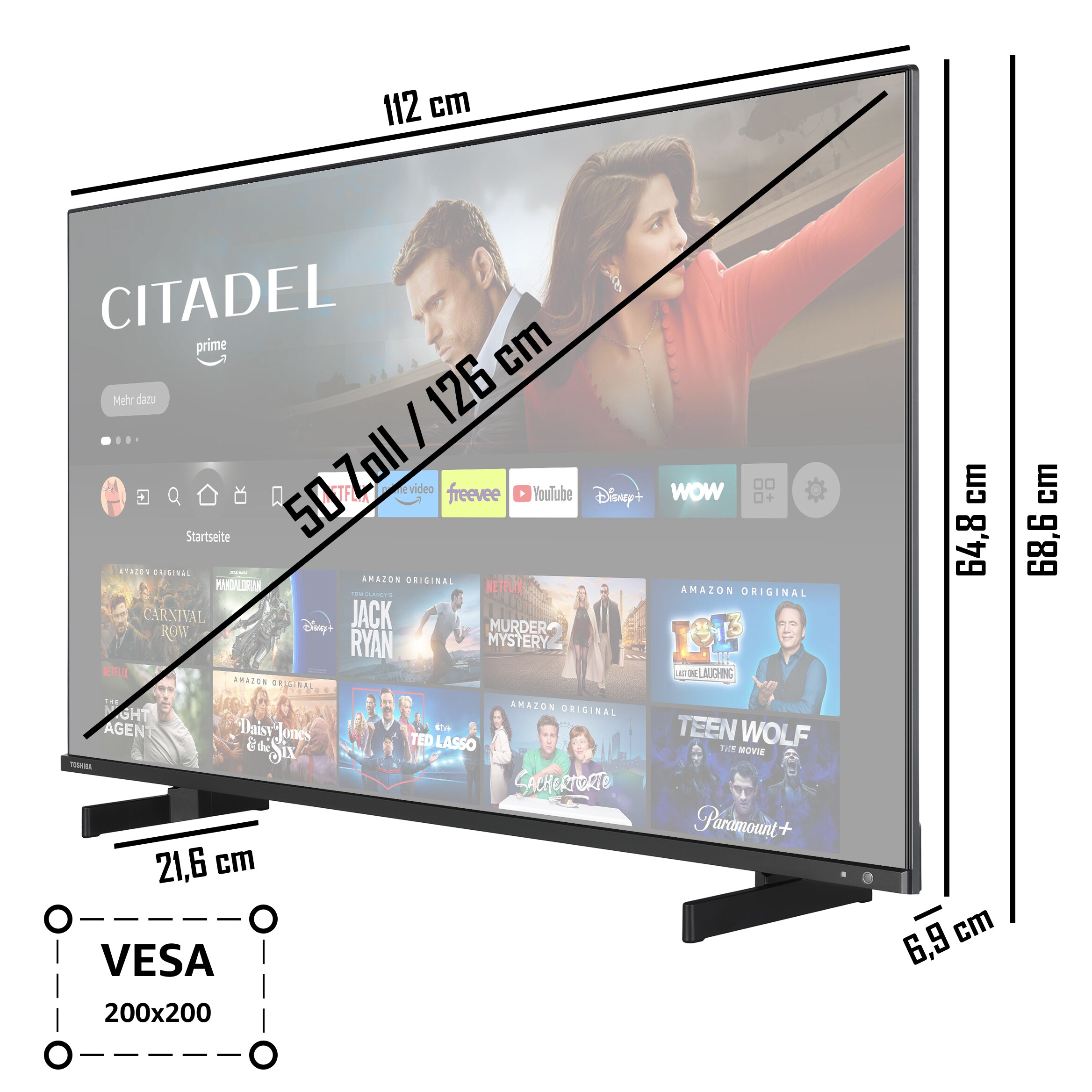 Toshiba 50QF5D63DA 50 Zoll QLED Fernseher/Fire TV (4K Ultra HD, HDR Dolby Vision, Smart TV, Alexa Built-In)