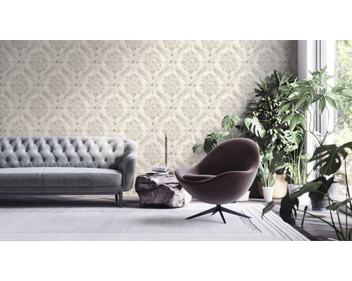Vliesbehang 38707-2 Barok ornament crème glans