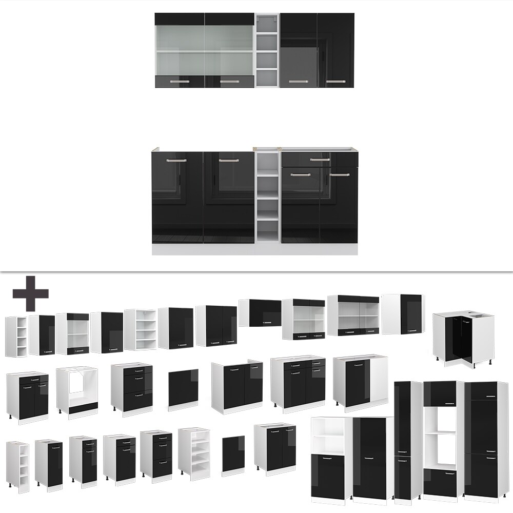 Vicco Küchenzeile R-Line Solid Weiß Schwarz 160 cm modern Küchenschränke Küchenmöbel